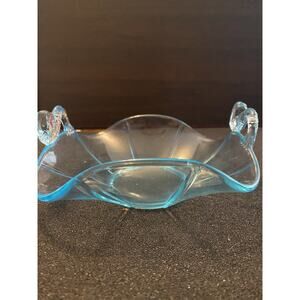 Fenton Vintage Blue Bowl Aquamarine Dolphin Flower Wheel Cut
